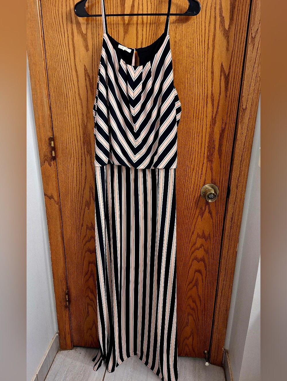 Striped Black & Cream Maxi Dress with Spaghetti Straps